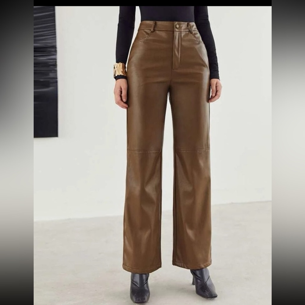 SHEIN Brown Leather Pants